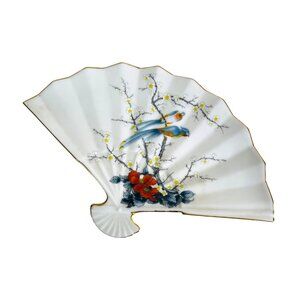Vintage Fan Shaped Trinket Dish Jay Fine China Japan Hand Painted 9.5" 1960's